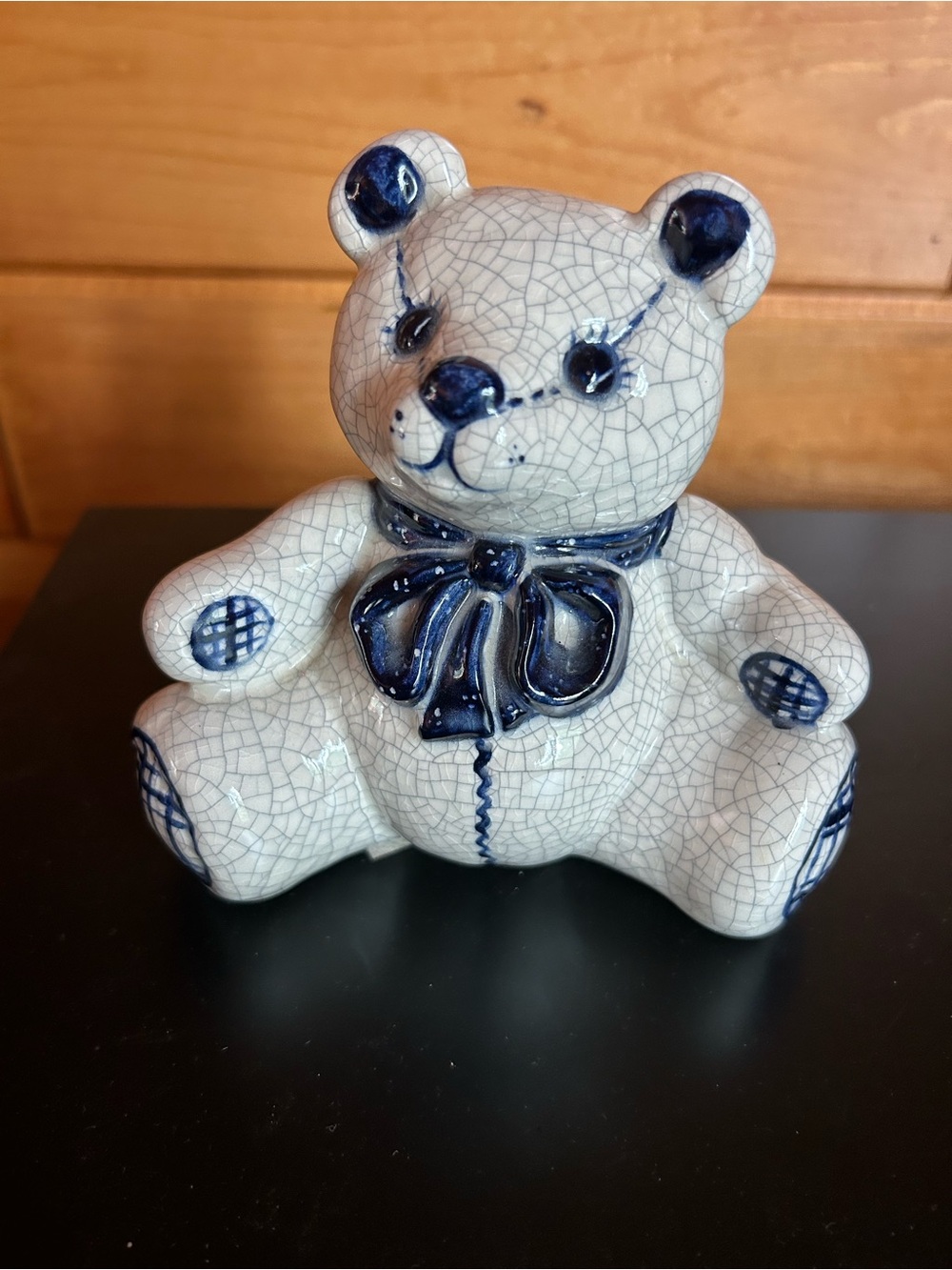 Vintage Ceramic Blue and White Crackle Teddy Bear 🧸Figurine